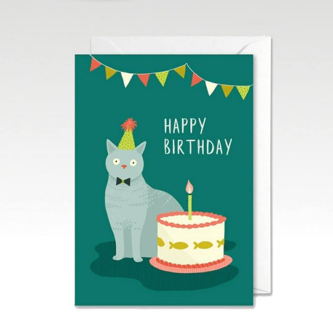 verjaardagskaart voor een kattengek bij catsandthings.nl