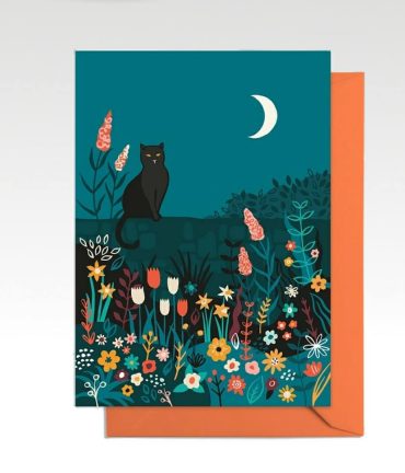 Kattenkaart met een middernacht tuin bij catsandthings.nl