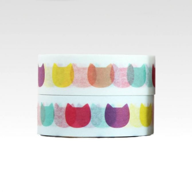 washi tape met gekleurde kattenkopjes