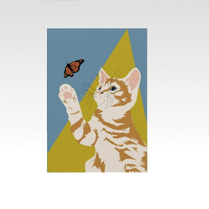 Kattenkaart van kat met vlinder