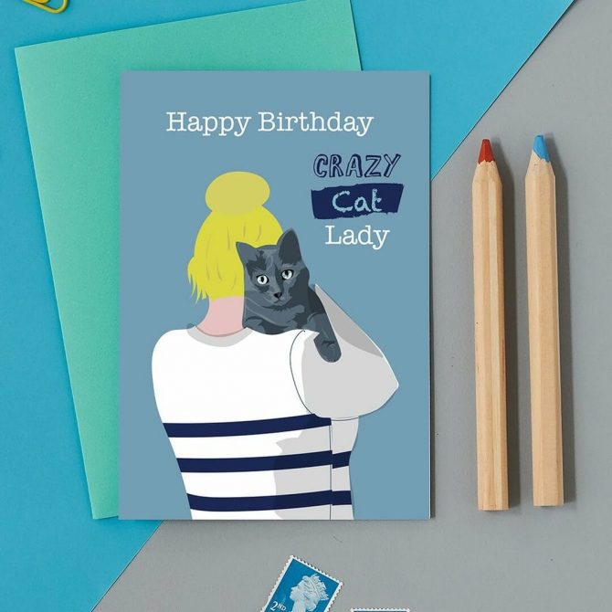 Happy Birthday Crazy Cat Lady Cat Card 2