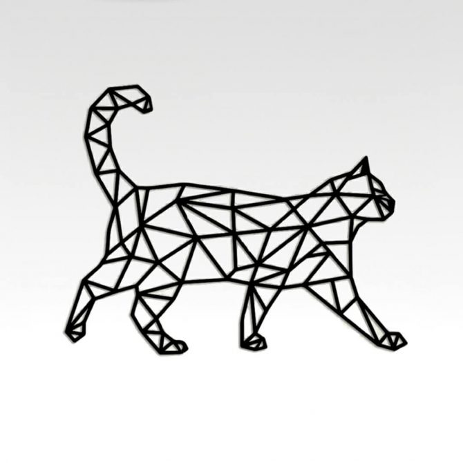 Wanddecoratie lopende kat in geometrische vormgeving
