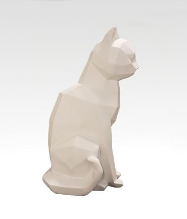 Kubistische of Origami Kattenbeeld in wit kunststof