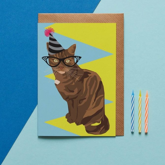 Peaches with Party Hat Cat Card 2