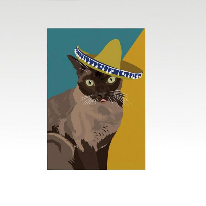 Kattenkaart van siamees met sombrero