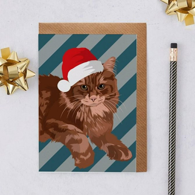 Whiskey with Christmas Hat Cat Card 2