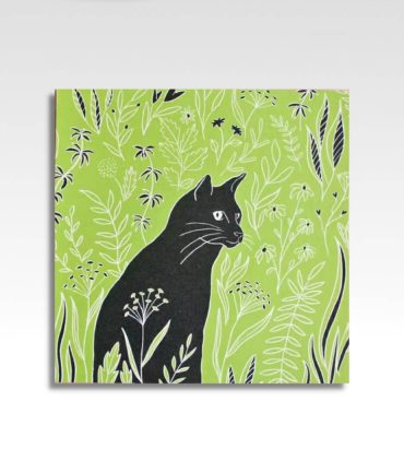 Lino kattenkaart van kat in een bloemenwei