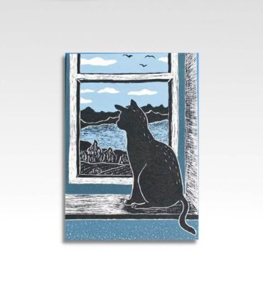 Lino kattenkaart van kat in de vensterbank