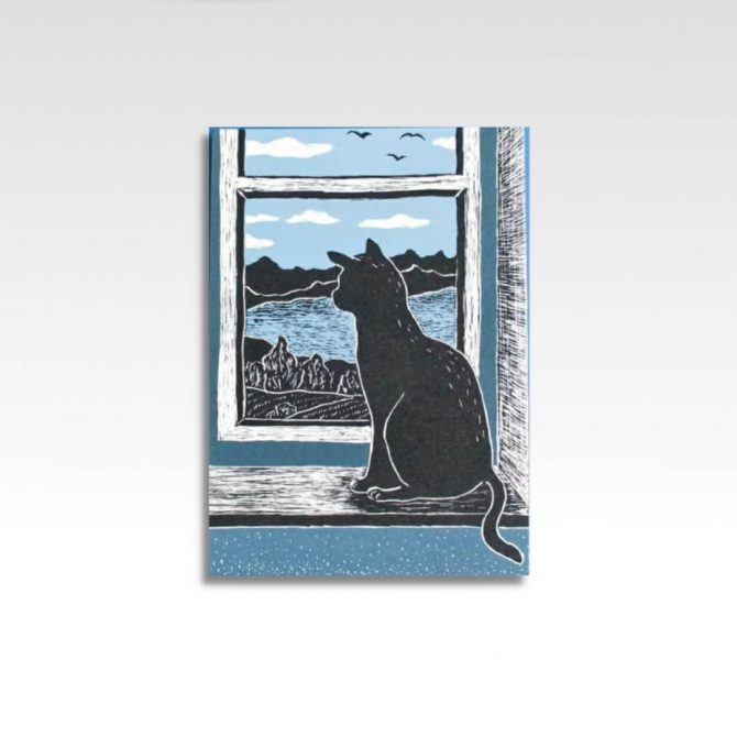 Lino kattenkaart van kat in de vensterbank