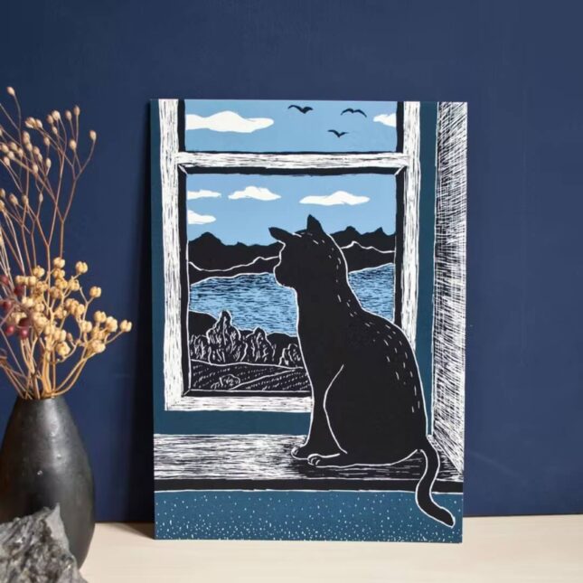 Kattenposter-Cat-in-Window-linosnede-3-@catsandthings.nl_ Kattenposter-Cat-in-Window-linosnede-3-@catsandthings.nl_