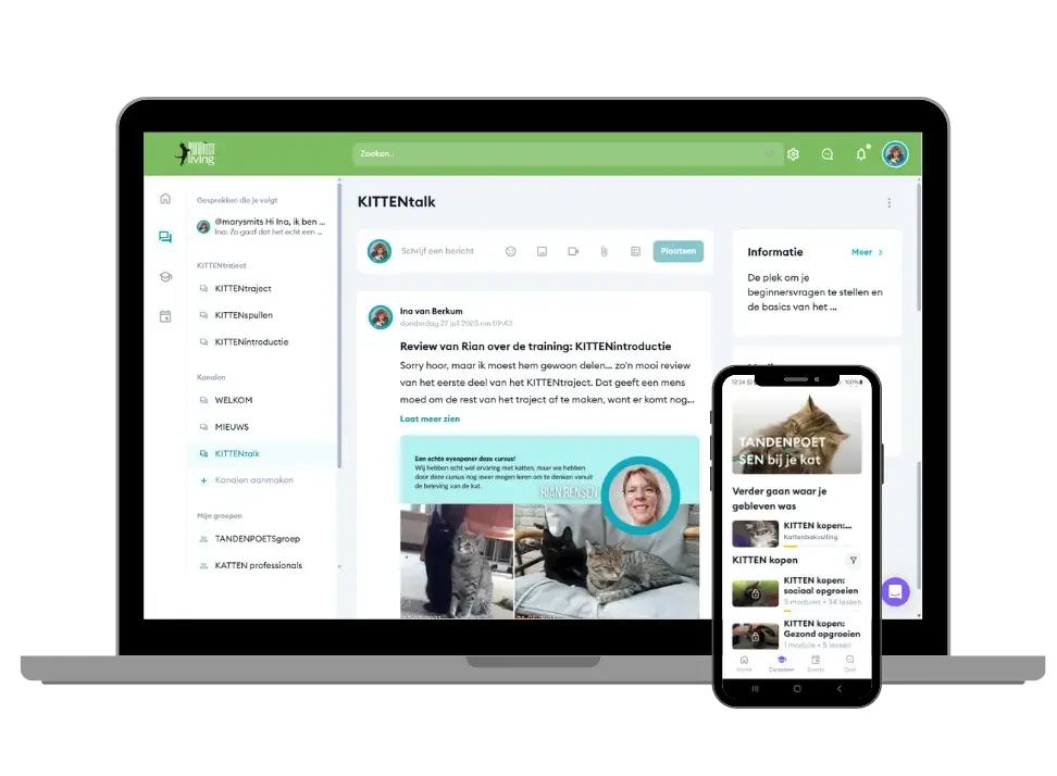 De community op de laptop en in de app